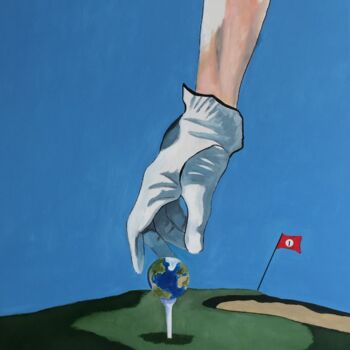 Painting titled "Le golf sport unive…" by Paddy, Original Artwork, Acrylic Mounted on Wood Stretcher frame