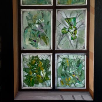 Pintura titulada "Par delà des vitres…" por Paddy, Obra de arte original, Acrílico Montado en Bastidor de camilla de madera
