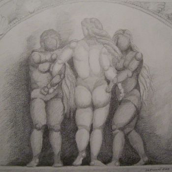 Drawing titled "Tres gracias 2" by Carlos Pagani, Original Artwork, Pencil