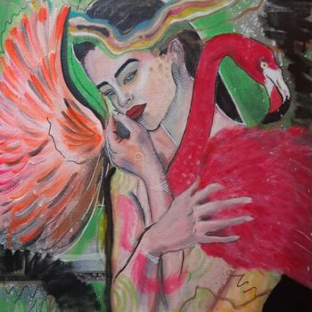Картина под названием "Flamingo" - Vindhya Acharya, Подлинное произведение искусства, Акрил
