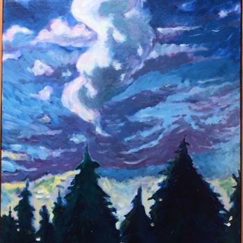 Painting titled "Trees at sunset" by Lee Andres Christiansen, Original Artwork, Oil