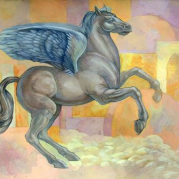 Painting titled "Pegasus" by Filip Mihail, Original Artwork, Gouache