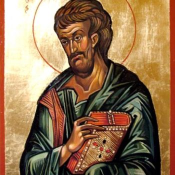 Painting titled "St. Luke" by Filip Mihail, Original Artwork, Tempera