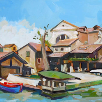 Painting titled "Venetian Shipyard" by Filip Mihail, Original Artwork, Acrylic