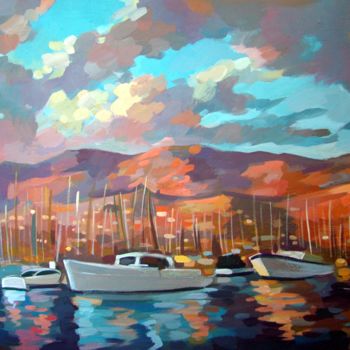 Картина под названием "Santa Barbara Marina" - Filip Mihail, Подлинное произведение искусства, Акрил