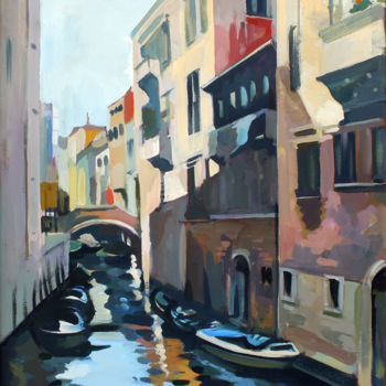 Pintura titulada "Boats in Venice" por Filip Mihail, Obra de arte original, Acrílico