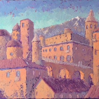 Painting titled "Town in the Alps" by Paintings By Various Artists From Ukraine, Original Artwork, Oil