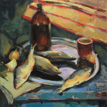 Pittura intitolato "Still life with fish" da Paintings By Various Artists From Ukraine, Opera d'arte originale, Olio