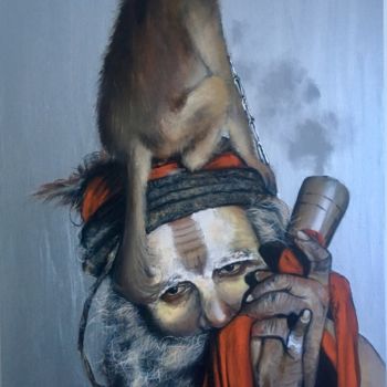 Pintura titulada "Sadhu, monkey, smoke" por Paintings By Various Artists From Ukraine, Obra de arte original, Acrílico