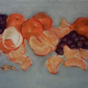Painting titled "Tangerines and grap…" by Kalinka Stefanova, Original Artwork, Pastel