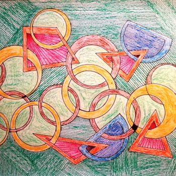 Dessin intitulée "Colored rings" par Pakokante, Œuvre d'art originale, Art de la table