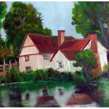 Painting titled "Pond House_2" by Prashanth Paladugu, Original Artwork, Oil