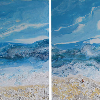 Painting titled "“FOAMY SEA” diptych…" by Palirina, Original Artwork, Acrylic Mounted on Wood Stretcher frame