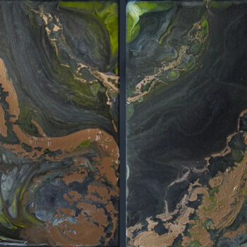 Картина под названием "“Green WORLD” 2 pie…" - Palirina, Подлинное произведение искусства, Акрил Установлен на Деревянная ра…