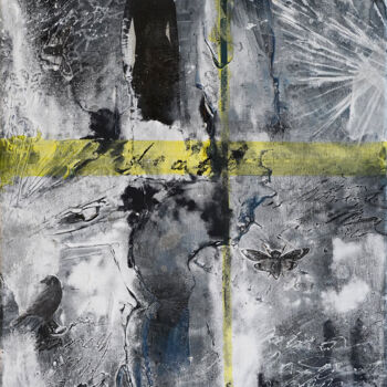 Collages intitolato "“Death” black white…" da Palirina, Opera d'arte originale, Acrilico Montato su Telaio per barella in le…