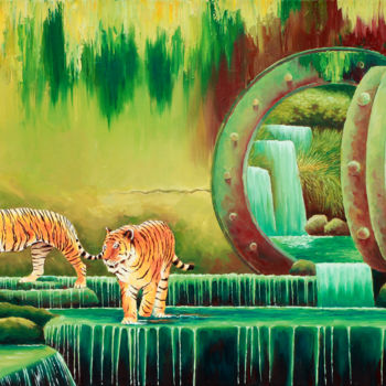 Картина под названием "Tigers" - Gabrel Taras, Подлинное произведение искусства, Масло