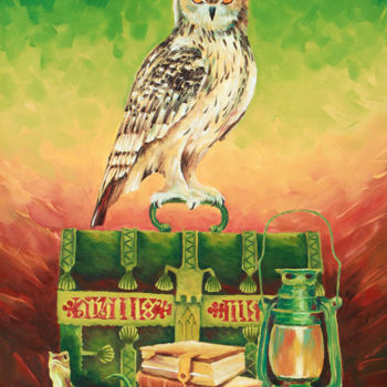Pittura intitolato "The Owl" da Gabrel Taras, Opera d'arte originale, Olio