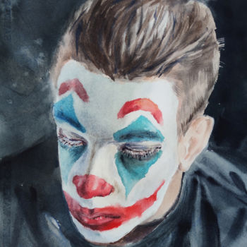 Pittura intitolato ""Joker"" da Elena Krivoruchenko, Opera d'arte originale, Acquarello