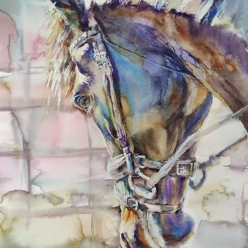 Pintura intitulada ""LAVANDER HORSE"" por Elena Krivoruchenko, Obras de arte originais, Aquarela
