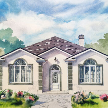 Painting titled "Dream House" by Elena Krivoruchenko, Original Artwork, Watercolor