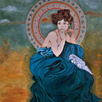 Malerei mit dem Titel "La jeune femme et l…" von Palmo, Original-Kunstwerk, Acryl Auf Karton montiert