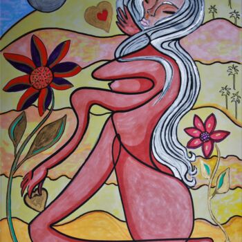 Desenho intitulada "Femme sacrée du dés…" por Palmo, Obras de arte originais, Marcador Montado em Outro painel rígido