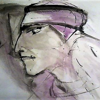 제목이 "" L'homme du desert…"인 미술작품 Palômba로, 원작, 잉크 목재 패널에 장착됨