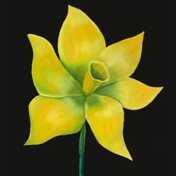 Painting titled "Yellow narcissus on…" by Kirill Parshenkov (Cyril Black), Original Artwork, Oil Mounted on Wood Stretcher f…