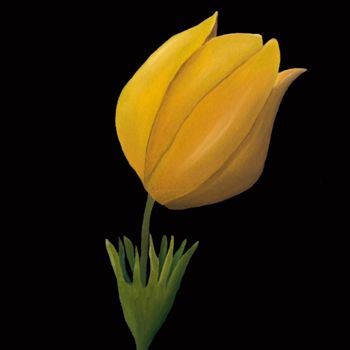Painting titled "Yellow tulip FREE S…" by Kirill Parshenkov (Cyril Black), Original Artwork, Oil Mounted on Wood Stretcher f…