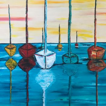 Painting titled "Lanchas en el mar" by Pame, Original Artwork, Acrylic