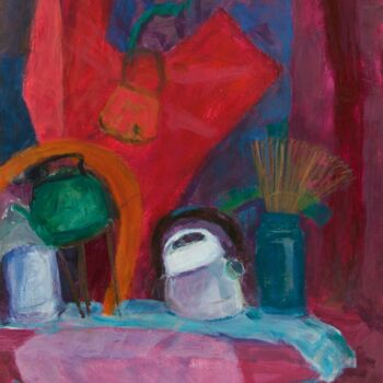 Painting titled "Still Life with Ket…" by Pamela Rys, Original Artwork, Acrylic