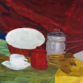 Painting titled "Still Life with a C…" by Pamela Rys, Original Artwork, Oil