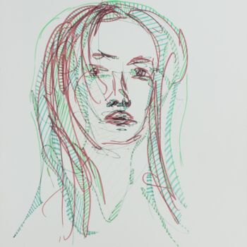 Dessin intitulée "Face 8" par Pamela Rys, Œuvre d'art originale, Encre