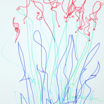 Drawing titled "Red Flowers" by Pamela Rys, Original Artwork, Ink