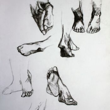 Disegno intitolato "Feet" da Pamela Rys, Opera d'arte originale, Carbone