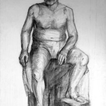 Drawing titled "Man on Podium" by Pamela Rys, Original Artwork, Charcoal