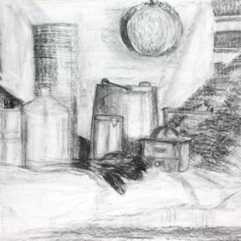 Drawing titled "Still Life with Cof…" by Pamela Rys, Original Artwork, Charcoal