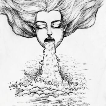 Drawing titled "Gargoyle" by Pamela Saralli, Original Artwork, Ballpoint pen