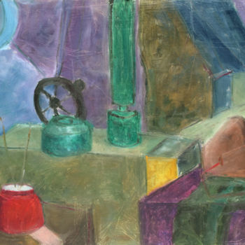Painting titled "Cubist Still Life :…" by Pamela Rys, Original Artwork, Oil