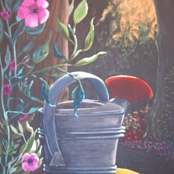 Painting titled "Watercan Landscape" by Pam Hartfield, Original Artwork, Oil