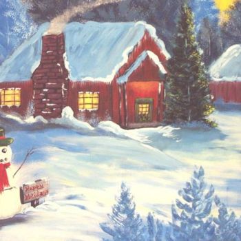 Pittura intitolato "Texas Snowman" da Pam Hartfield, Opera d'arte originale, Olio