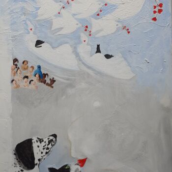 Картина под названием "Des animaux et des…" - Pampouille, Подлинное произведение искусства, Акрил Установлен на Деревянная р…