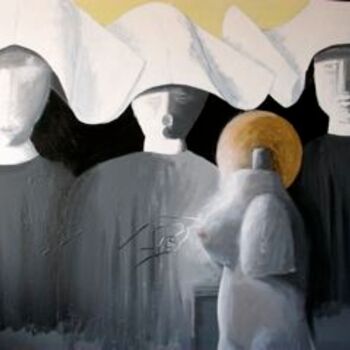 Картина под названием "3 nonnes et un doux…" - Pampouille, Подлинное произведение искусства, Акрил
