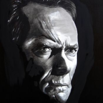 Malerei mit dem Titel "clint eastwood" von David Panis, Original-Kunstwerk, Öl