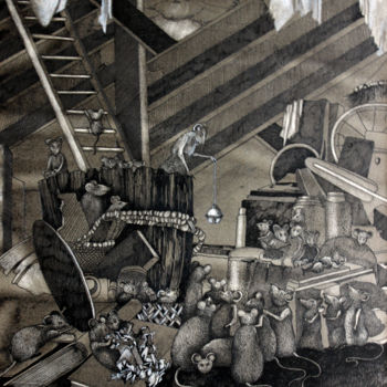 「Katz und Maus」というタイトルの描画 Tatjana M. Pankauによって, オリジナルのアートワーク, インク