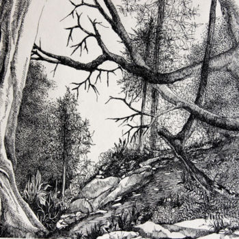 Disegno intitolato "Wald" da Tatjana M. Pankau, Opera d'arte originale, Inchiostro