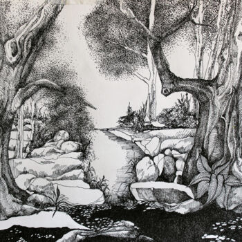 Disegno intitolato "Wald 2" da Tatjana M. Pankau, Opera d'arte originale, Inchiostro