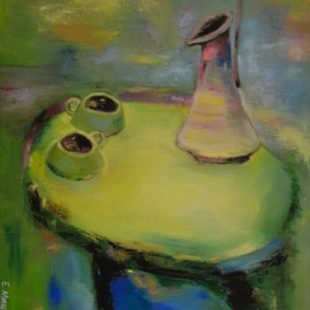 Malarstwo zatytułowany „Coffee table, Canva…” autorstwa Pannochki.Art, Oryginalna praca, Olej