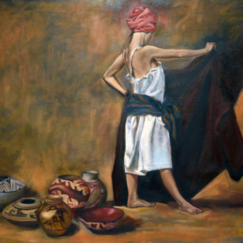 Malerei mit dem Titel "Girl with jugs, Oil…" von Pannochki.Art, Original-Kunstwerk, Öl