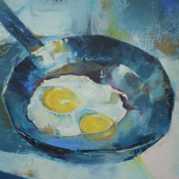 Painting titled "Fried eggs, canvas,…" by Pannochki.Art, Original Artwork, Oil